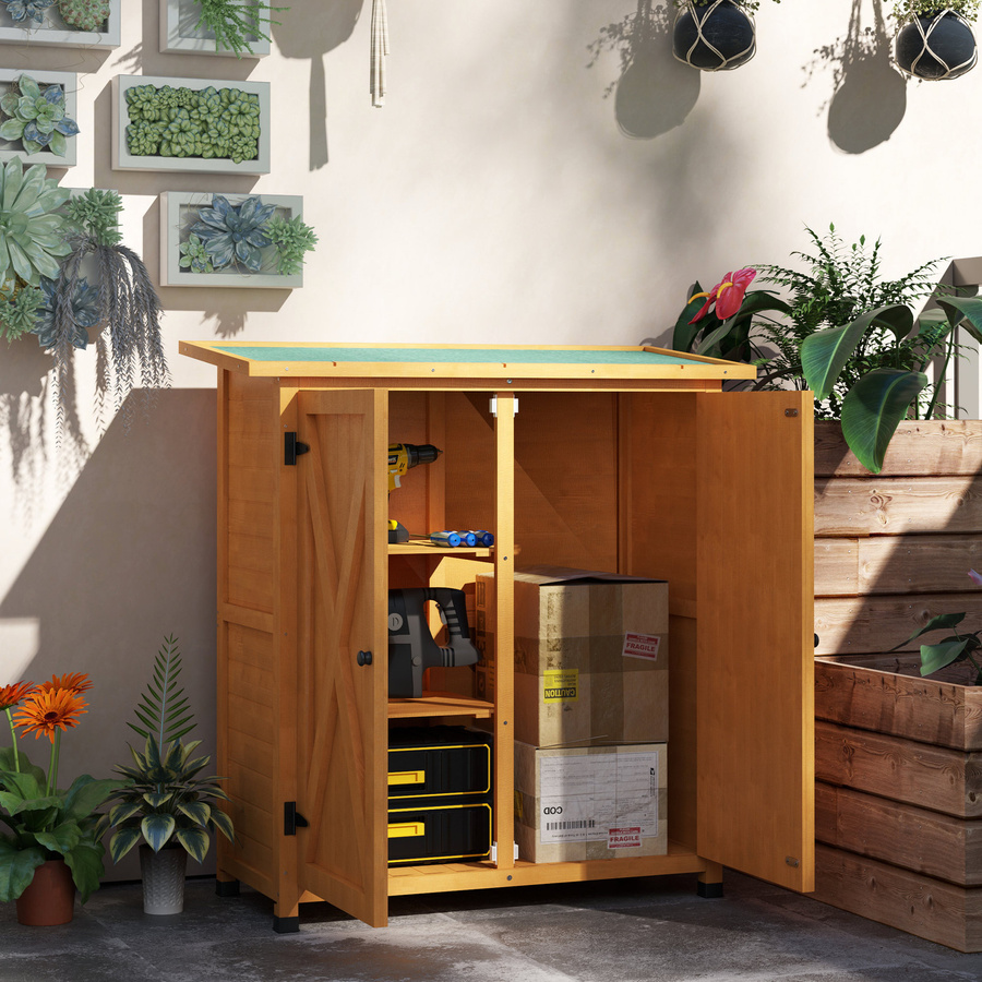 Outsunny Gartenschrank aus Holz in Gelb mit 2 Türen und Asphaltdach, wetterfester Geräteschuppen für Garten und Terrasse, B/T/H: 110 x 55 x 117 cm - Bild 2