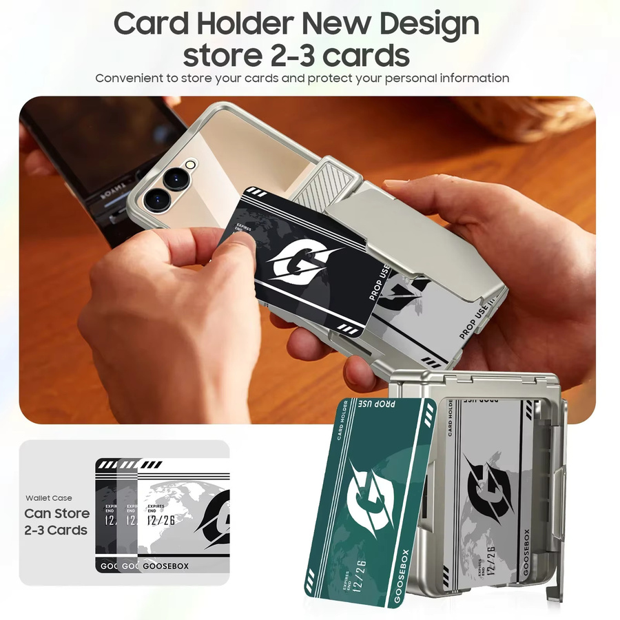 Samsung Galaxy Z Flip 7 Handyhülle mit Kartenclip und RFID-Schutz sowie Displayschutzfolie in Titan - Bild 2
