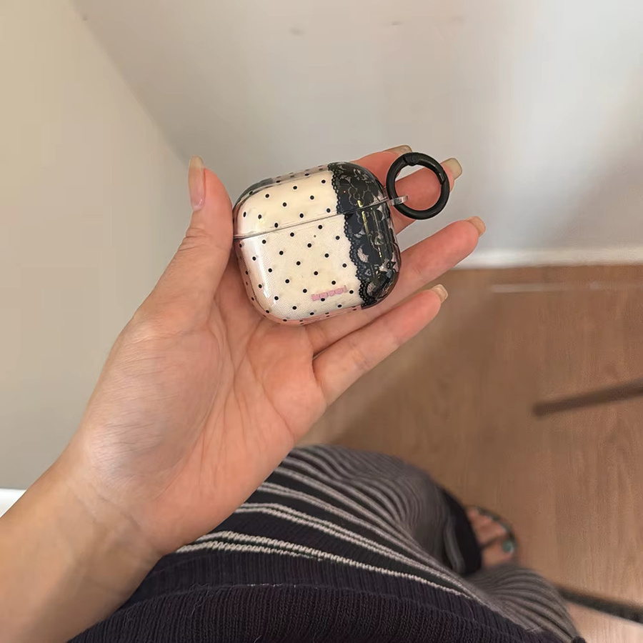 IMD Transparente Schutzhülle mit schwarzer Spitzenverzierung und Polka Dot Design für Apple AirPods 1 2 3 4 Pro Pro2 Pro3 - Bild 4