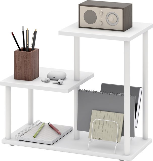 HOMCOM Regal in Holzoptik mit 3 Ebenen, modernes Aufbewahrungsregal aus Metall und MDF für Büro oder Küche, Weiß, B: 40 cm, T: 20 cm, H: 34,5 cm - Bild 1