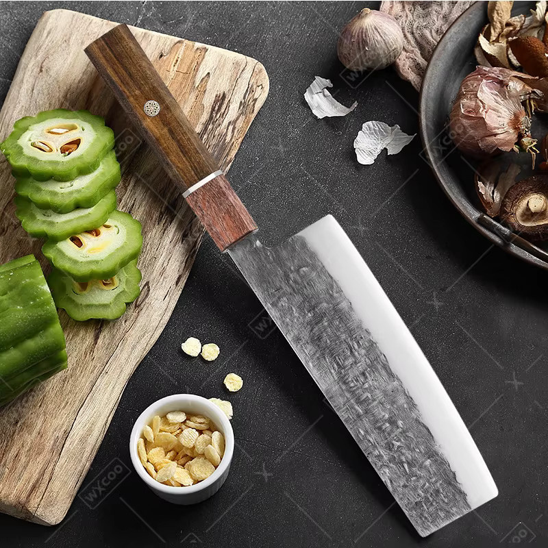 WXCOO Japanisches Kiritsuke Kochmesser aus Edelstahl in Silber mit Holzgriff für Fleisch und Gemüse - Bild 4