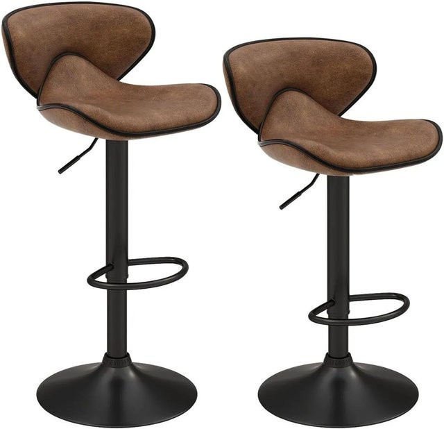 Costway 2er Set Barhocker drehbar mit Fußstütze in Braun im Mid-Century-Stil, belastbar bis 150 kg - Bild 1