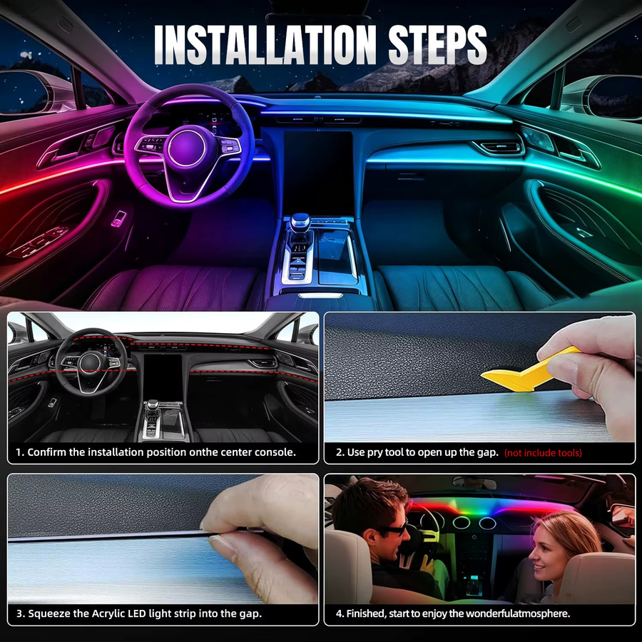 VASTFIRE RGB LED Auto-Ambientebeleuchtung mit App- und Fernbedienung, Neon-Flex Lichtleisten mit Musiksynchronisierung und 16 Millionen Farben, Multicolour - Bild 6
