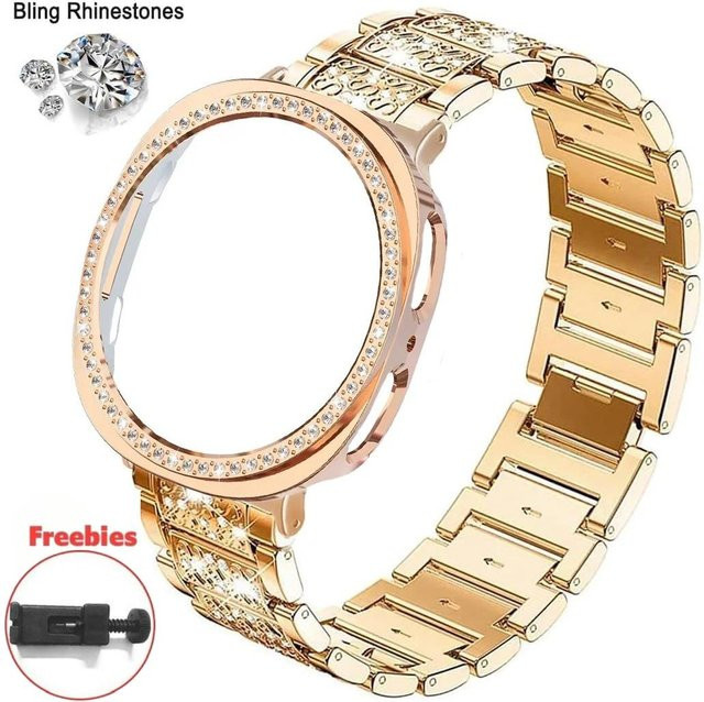 LUJING Uhrenarmband Edelstahl, Diamant, Kristall, Roségold, Unisex - Bild 1