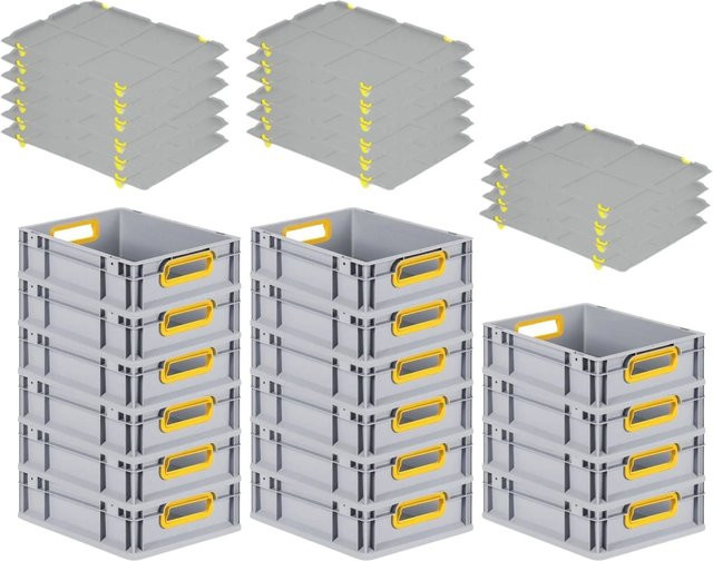 PROREGAL Spar Set 16x Eurobox Nextgen Color mit Auflagedeckel und Schiebeschnappverschlüssen, Gelb, H x B x T: 12 x 30 x 40 cm - Bild 1