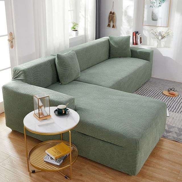 Wasserdichter elastischer Sofabezug in Jacquard-Optik für Ecksofas, L-Form, Farbe Cyanblau, Breite: 145-185 cm - Bild 1