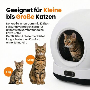 Zedar K1200 PRO Selbstreinigende Katzentoilette XXL in Weiß mit App-Steuerung inklusive Katzenklo-Matte und 3 Rollen Müllbeutel, 82L - Bild 3