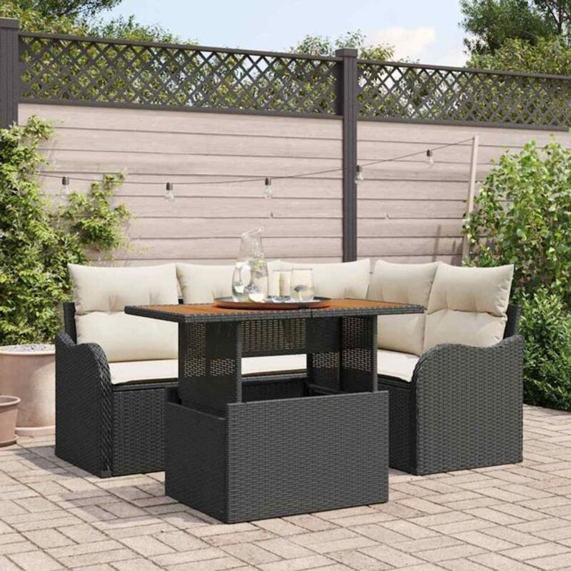 Vidaxl Garten-Sofa-Set aus Poly-Rattan mit Speicherfunktion, 5-teilig, Schwarz - Bild 1