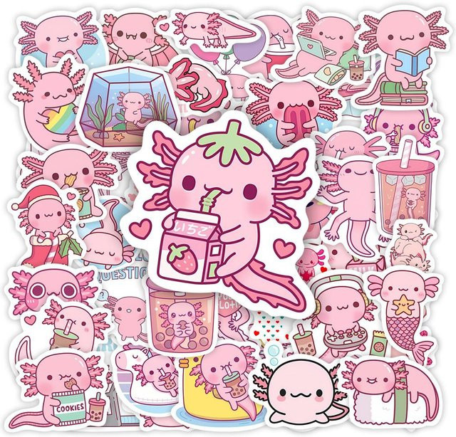 Binchi Outdoor Product Kawaii Cartoon Axolotl Aufkleber in Pink wasserfest für Handy Laptop und Notizbuch - Bild 1