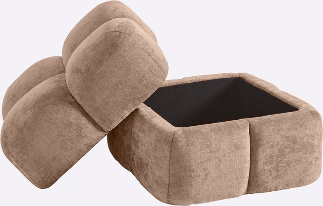 Hocker in Beige mit abnehmbarer Sitzfläche aus Samt und Holzrahmen, B/T/H: 36 x 36 x 44 cm - Bild 1