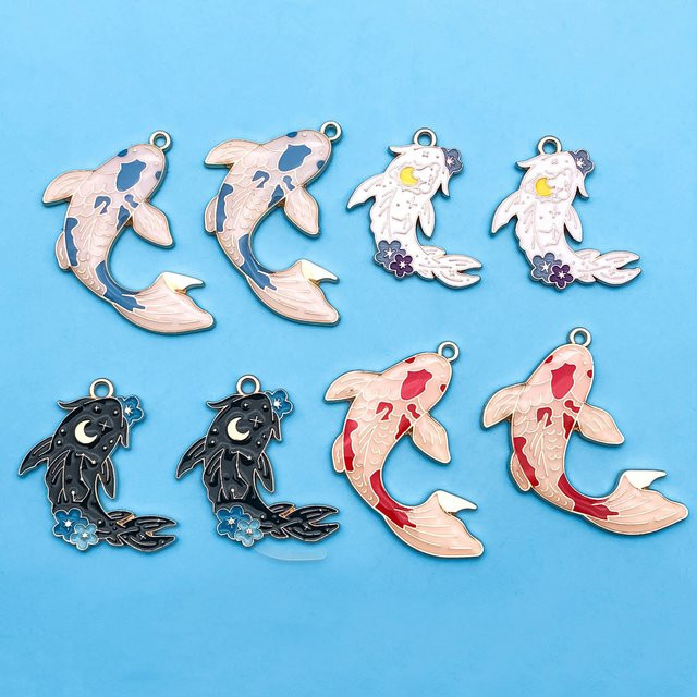 Charms Stern Sonne Mond Blume Muster Koi Emaille, Messing, 10 Stück - Bild 1