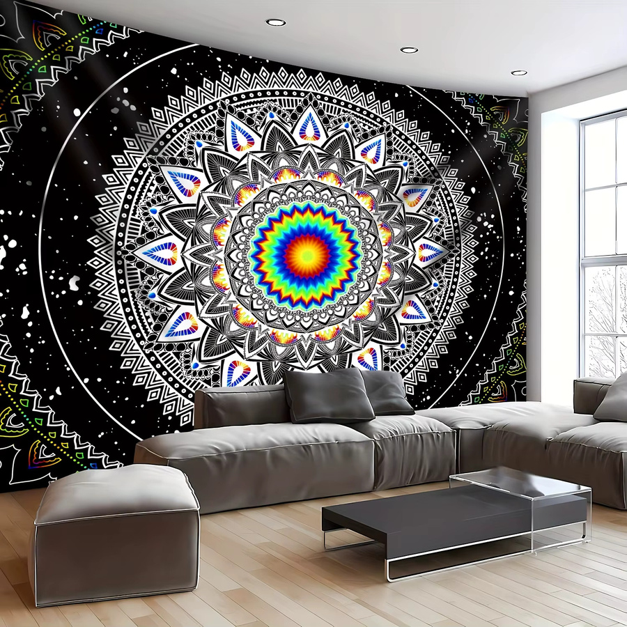 VIKAMA Boho Mandala Wandteppich in Multicolour mit geometrischem Design, Breite: 60 cm, Höhe: 60 cm - Bild 3