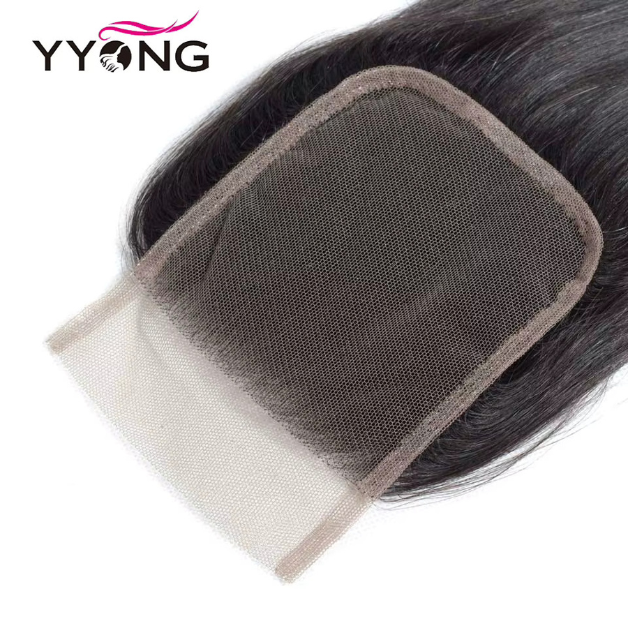 Yyong Schweizer Spitze Remy Menschenhaar, 4x4 Closure, Mittelbraun - Bild 4