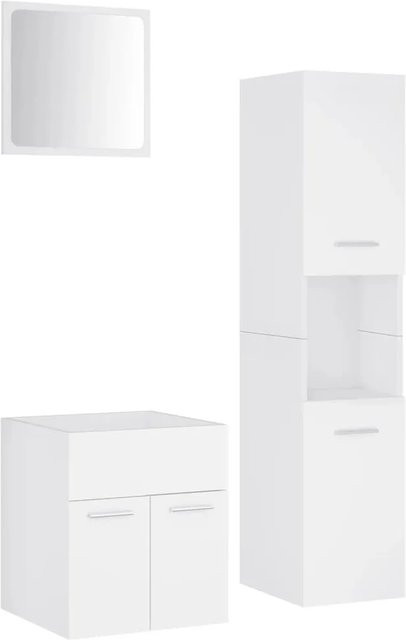 vidaXL Badmöbel-Set Weiß aus Holzwerkstoff und Acryl bestehend aus Spiegel, Waschbeckenunterschrank und Hochschrank - Bild 1