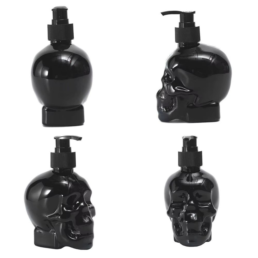 Kreativer Schädel Seifenspender mit Pumpe, nachfüllbare Flasche für Handseife oder Lotion, transparent/schwarz, 350 ml - Bild 5
