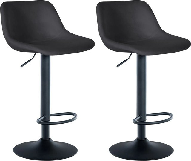 DELUKE 2er Set Barhocker HODOR, höhenverstellbare Barstühle aus Samt in Schwarz, drehbar mit Lehne, B/T/H: 43 x 49 x 79 cm - Bild 1