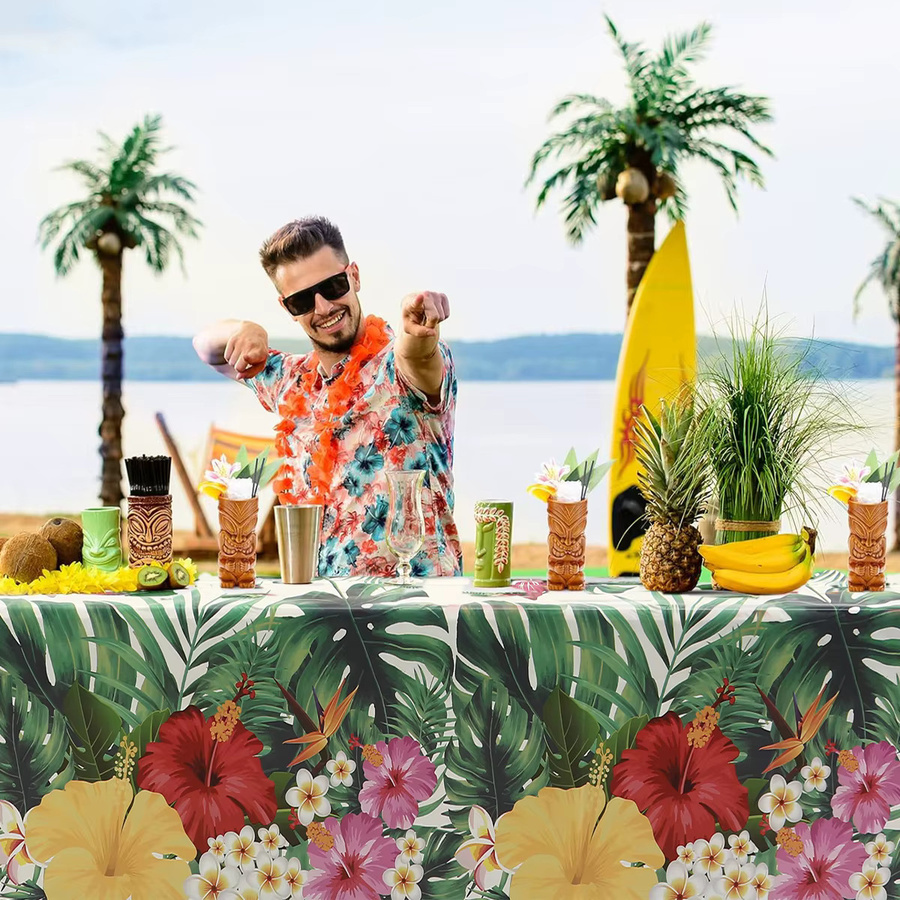 Einweg Tischdecke Hawaii Luau mit tropischem Palmblätter-Design aus PVC, rechteckig - Bild 2