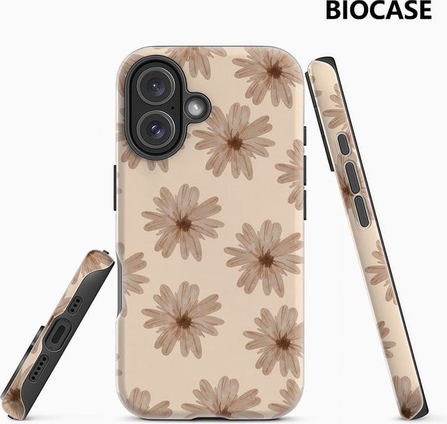 Handyhülle mit braunem Blumenmuster für Apple iPhone 12 bis iPhone 17 Pro Max Plus mit doppelschichtiger Rückseite - Bild 1