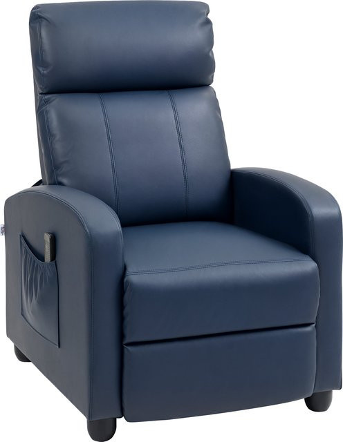 HOMCOM Manueller Massagesessel 150 Grad in Dunkelblau mit 2 Massagepunkten, Fußablage und Fernbedienung aus gepolstertem PU-Leder - Bild 1
