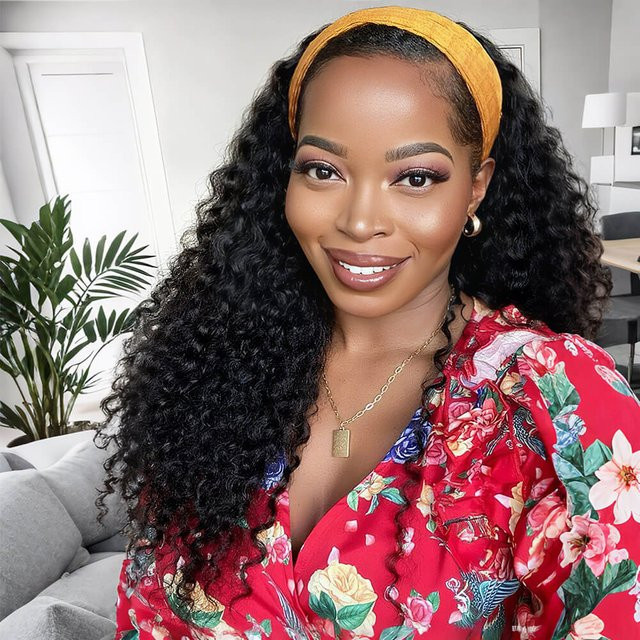 YAKIBEAUTY Stirnband-Perücke, Afro-lockige Wasserwellen, Schwarz, Damen - Bild 1