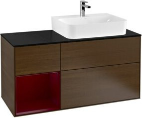 V&B Finion Waschtischunterschrank mit Abdeckplatte und Regal links in Walnut Veneer, Breite: 120 cm - Bild 1