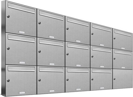 AL Briefkastensystem für 14 Parteien, Aufputzmontage, silberfarben, B/H/T: 191,5 x 102,6 x 11,6 cm - Bild 1