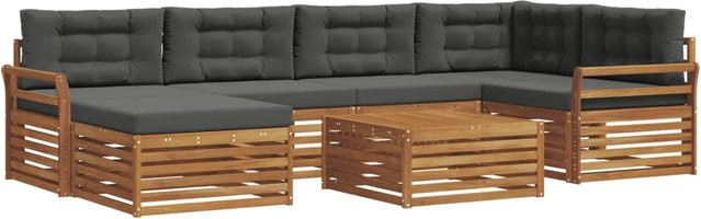 vidaXL Outdoor-Sofagarnitur aus Akazienholz in L-Form, 7-teiliges Set mit Kissen in Anthrazit und Natur - Bild 1