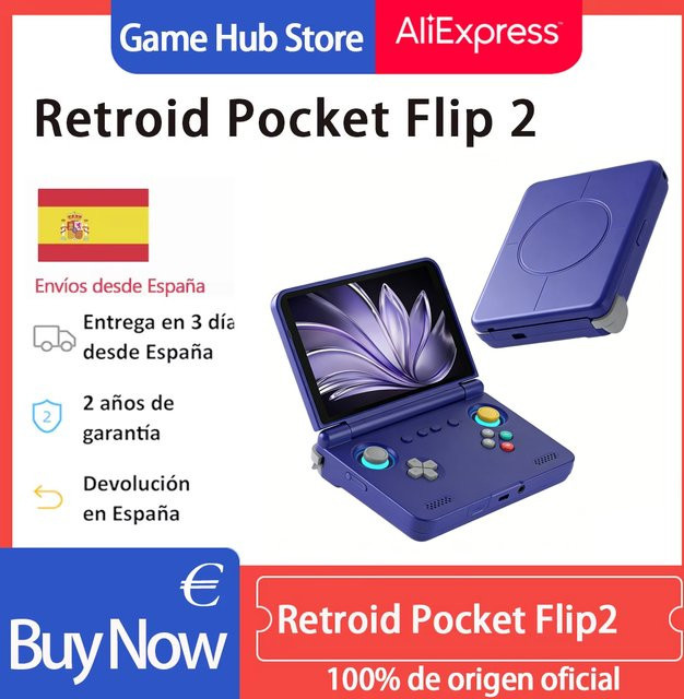 Retroid Pocket Flip2 Handheld-Spielkonsole in Lila mit 5,5-Zoll AMOLED-Display und MediaTek Dimensity 900 Prozessor - Bild 1