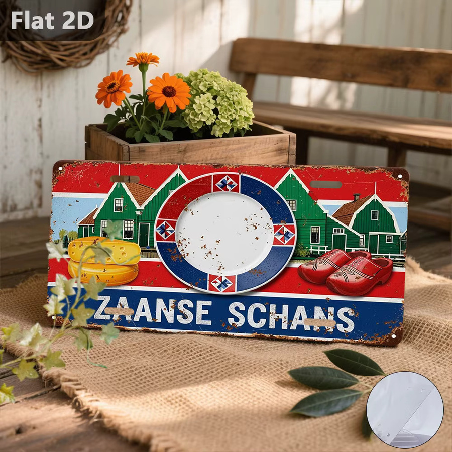 CIFBUY Retro Metall-Wandschild Zaanse Schans Dekorative Plakette mit niederländischen Sehenswürdigkeiten, B/H: 31,75 x 15,0 cm, Mehrfarbig - Bild 5