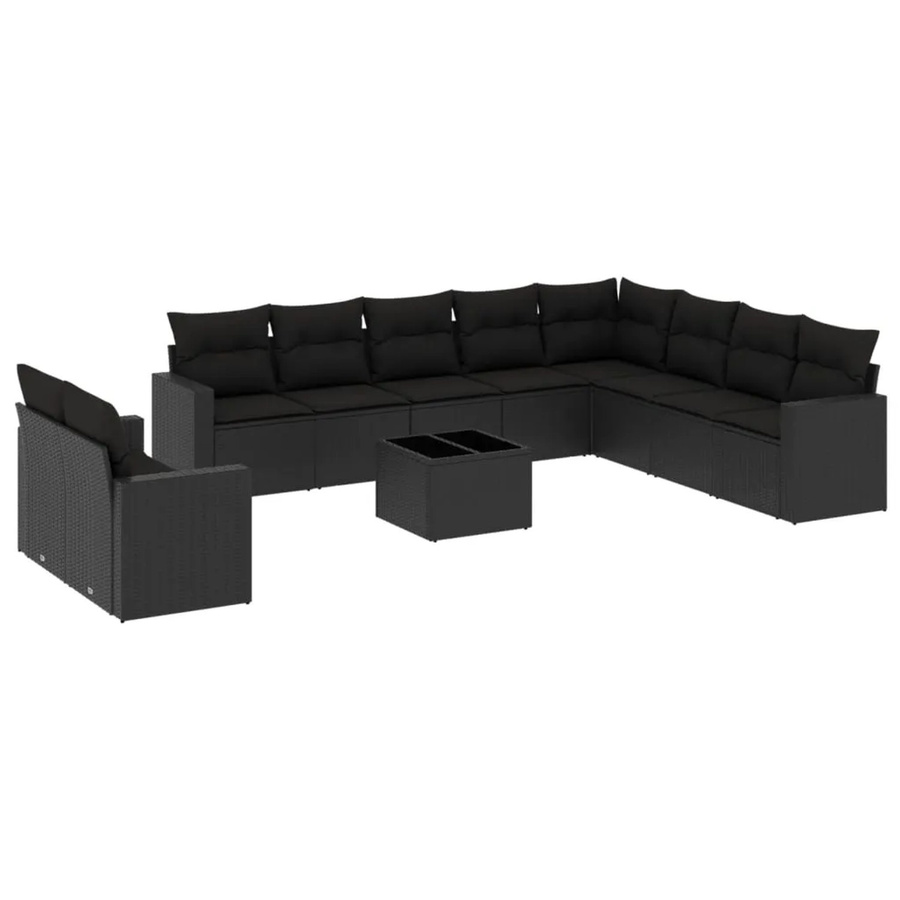 vidaXL 11-tlg Garten-Sofagarnitur in L-Form aus schwarzem Poly-Rattan mit wetterfesten Kissen und pulverbeschichtetem Stahlgestell - Bild 2