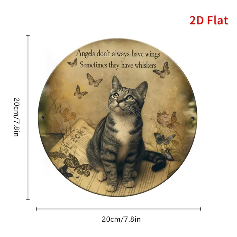 Potdemiel Metall-Wandkunstschild Angel Cat mit Tabby-Katze und Schmetterlingen, Mehrfarbig, B/H: 20 x 20 cm - Bild 2