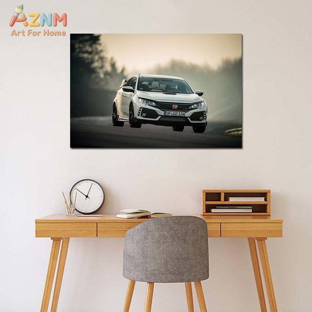 AZNM Honda Civic Type R Leinwand-Wandkunst, Japanisches Hot Hatch Rennwagen-Poster in Weiß, ungerahmt - Bild 1