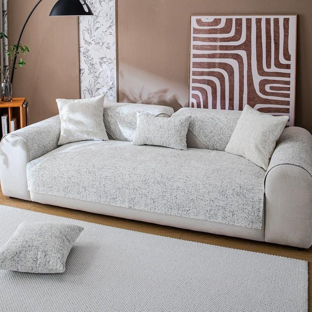 Luxuriöses Chenille-Sofakissen von Super Six in Cremefarben, quadratisch, B/B/H: 70 x 70 x 70 cm - Bild 1