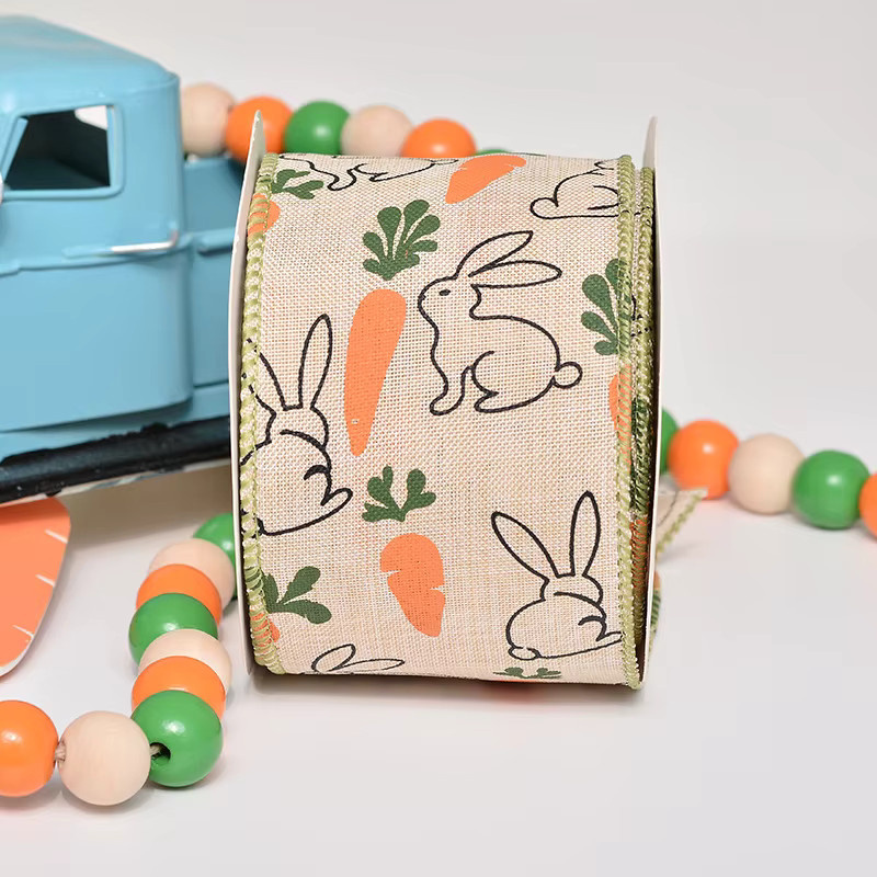 YAMA Frohe Ostern Band mit Kabelkante in Beige, Breite: 6,35 cm, Länge: 9,14 m - Bild 3