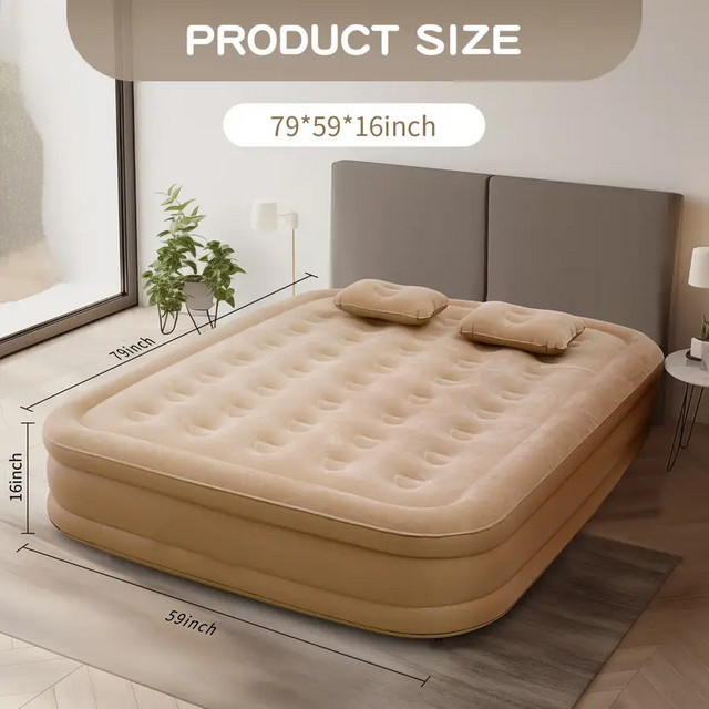 Aufblasbare 2-Personen-Luftmatratze von AZULBLANCO für Glamping und Camping mit integrierter Pumpe, Farbe: Grau/Beige, B/T/H: 190 x 140 x 25 cm - Bild 1
