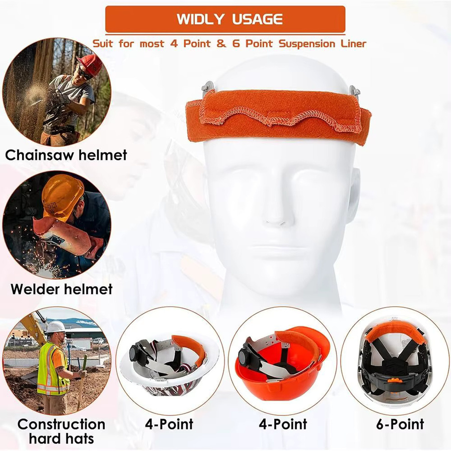 Waschbares Schutzhelm-Schweißband aus Baumwolle als Ersatz-Innenfutter für flammhemmende Schutzhelme in Schwarz und Orange - Bild 2