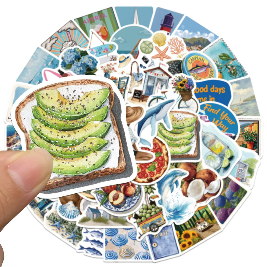 Rspctou Aufkleber Set im mediterranen Sommer-Stil mit Natur- und Lebensmittel-Motiven, Mehrfarbig - Bild 2