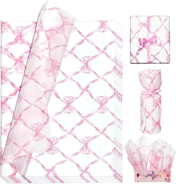 10 Blatt rosa Seidenpapier mit Schleifenmuster für Geschenke, 50,8 x 35,6 cm - Bild 1