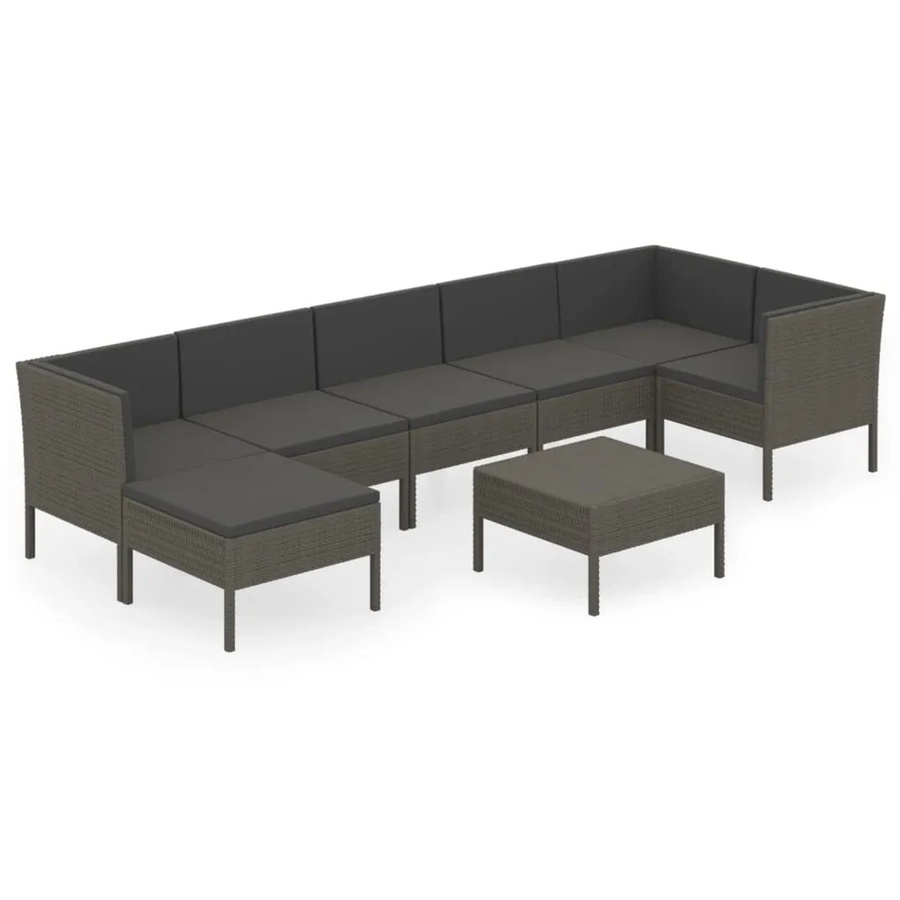 vidaXL 8-tlg Garten-Lounge-Set in L-Form aus Poly Rattan und Metall, Grau/Anthrazit mit Auflagen und Polstern - Bild 2