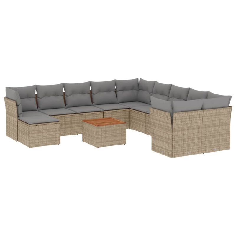 Vidaxl Gartenmöbel-Set mit 12 Teilen und Kissen aus Rattan und Holz in Beige und Grau im modernen Design - Bild 2