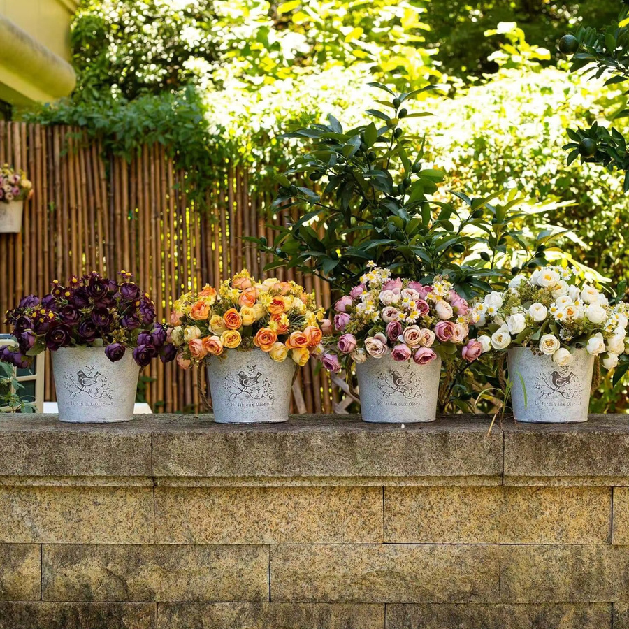 Set aus 3 Stück künstliche Seidenblumen mit Rosen und Chrysanthemen für deine Dekoration bei Hochzeiten, Valentinstag oder im Garten - Bild 2