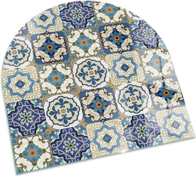 Tulup Kamin Glasplatte mit blauem Blumen-Mosaikmuster als Halbkreis B: 100 cm - Bild 1