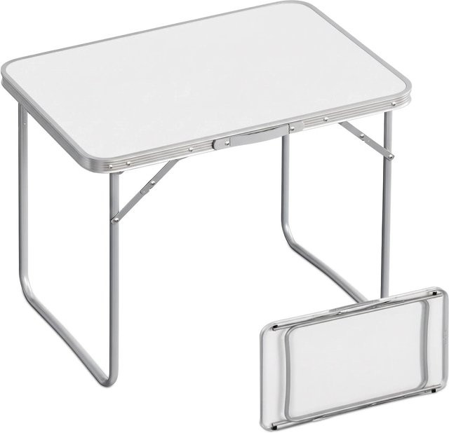 Relaxdays Campingtisch klappbar aus MDF, Eisen und Aluminium in Weiß, B: 80 cm, T: 68,5 cm, H: 60 cm - Bild 1