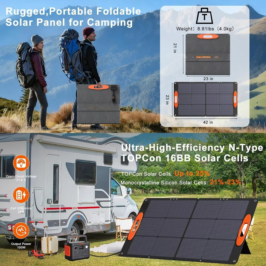 CHUBAN Faltbares Solarpanel 200W ETFE Tragbares Solarladegerät in Schwarz für Camping und Outdoor-Reisen - Bild 5