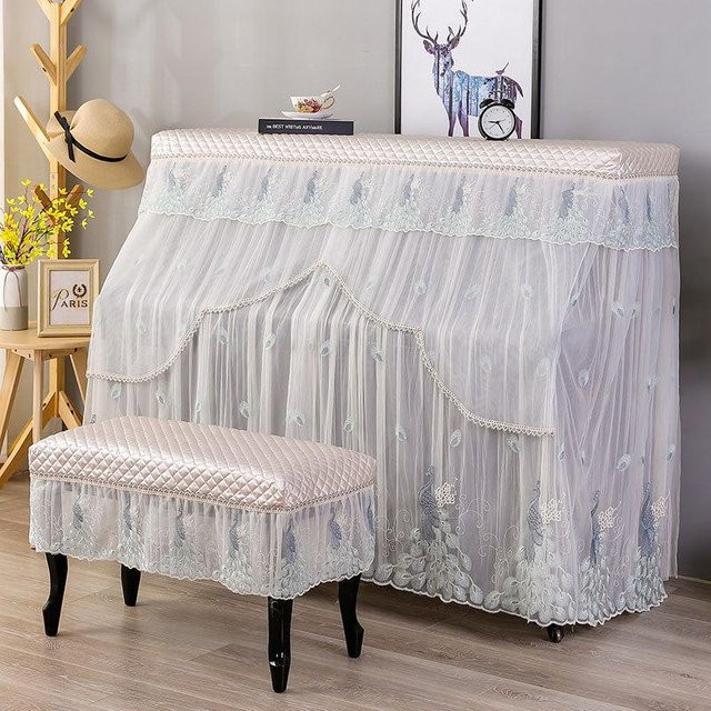 Super Six Klavierbankabdeckung im modernen floralen Design, Farbe: Weiß, B: 153 cm, T: 36 cm - Bild 1