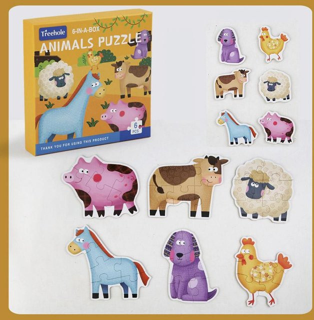 Cartoon Tier Transport Puzzle, Holz, ab 3 Jahre, Grau - Bild 1