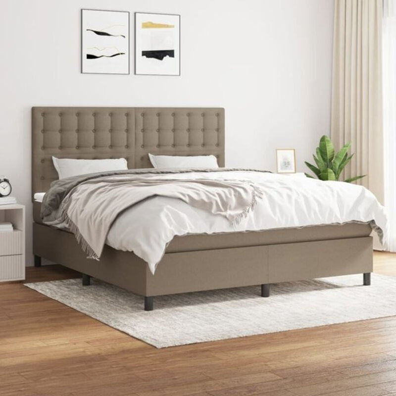 vidaxl Boxspringbett mit Matratze in Taupe meliert, modernes Design aus Stoff und Holzwerkstoff, B/T/H: 160 x 200 x 118 cm - Bild 1
