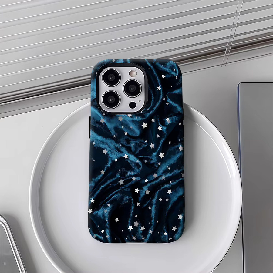 Potdemiel Sternenhimmel Seiden-Handyhülle für iPhone 17 16 15 14 13 Pro Max Plus in Blau mit Magnetfunktion und robustem Doppelschicht-Schutz - Bild 4