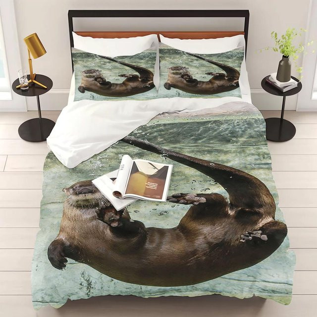 JMG Household Supplies Kinder Bettwäsche Set mit Otter Cartoon Motiv, 3-teilig, Polyester, Mehrfarbig, B/H: 200 x 200 cm - Bild 1