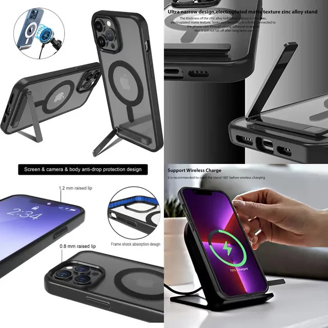 UYUXIO Magnetische Handyhülle mit Ständer, transparente schwarze Schutzhülle für iPhone 17 Pro Max 16 15 14 13 12 - Bild 1